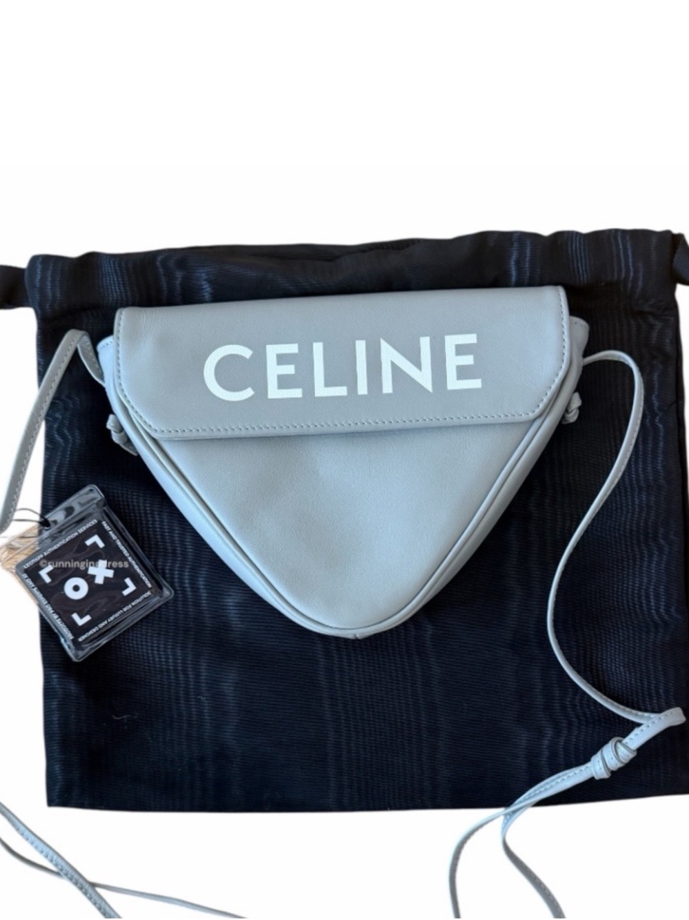CELINE Smooth Calfskin Triangle Crossbody Bag Purse Pale Grey 195903DCS 10PG